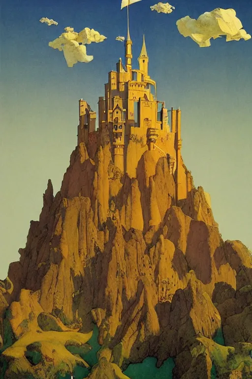 Image similar to a surreal castle made of books, digital painting by maxfield parrish and leyendecker and michael whelan, photorealistic