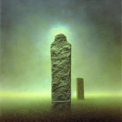 Prompt: arm reaching out of thick fog, stelae floating across the sky, floating like clouds, zdzislaw beksinski