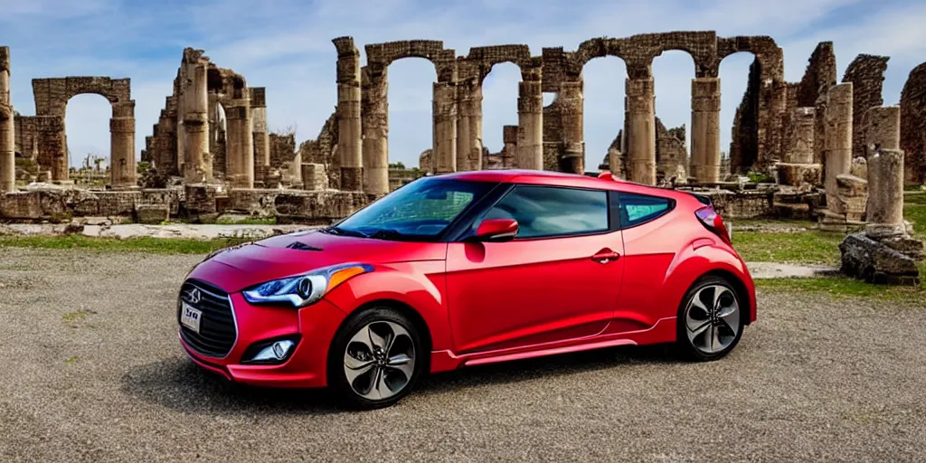 Prompt: a hyundai veloster in front of ancient ruins