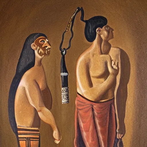 Image similar to a highly detailed oil painting of chalcolithic man and woman, ancient european, bell beaker people of the chalcolithic and early bronze age atlantic