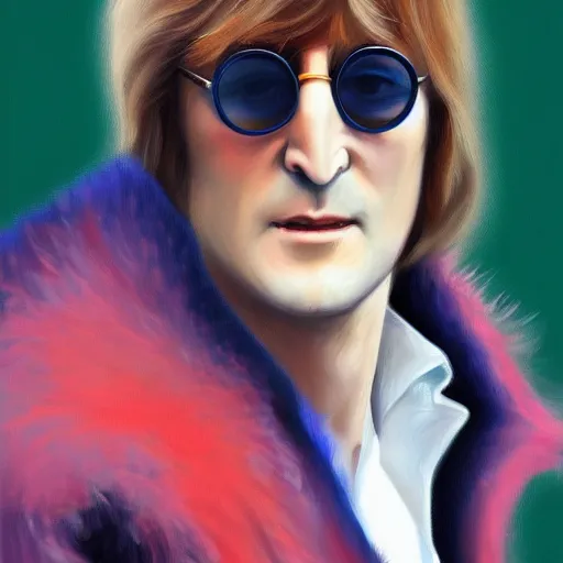 Image similar to john Lennon fashion, gucci catwalk, oil painting, digital art, ultradetailed, artstation