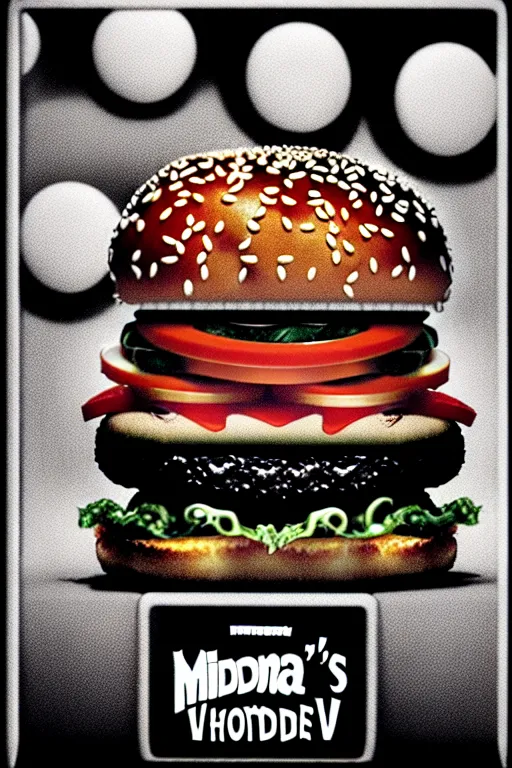 Prompt: mcdonald's horror retro tv advertisement, nightmare, burger surrounded by worms, black and white, ultra realistic, 4 k, digital art, cinematic style of david kronenberg