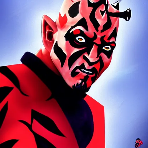 Prompt: a portrait of Darth Maul, floating in space, fully body posing, high quality character concept art, digital, trending