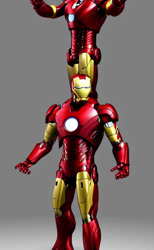 Image similar to full body shot of Iron man in a dynamic pose, high detail, complex