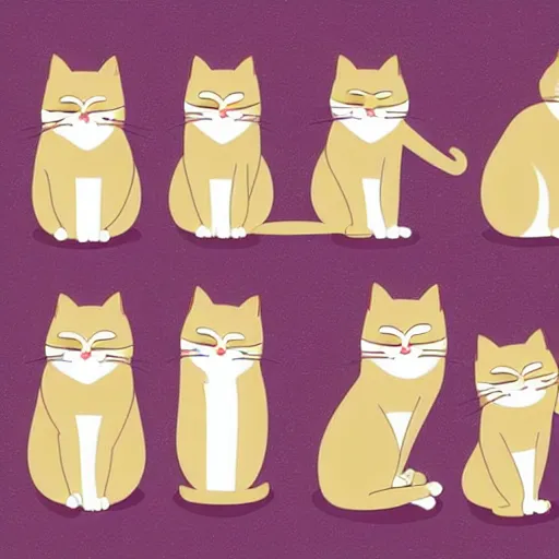 Prompt: Cartoon cat set with different poses and emotions. Cat behavior, body language and face expressions. Ginger kitty in simple cute style, isolated vector illustration.