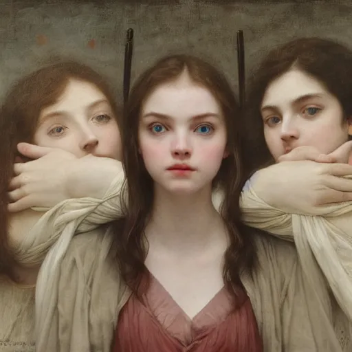 Prompt: elle fanning, ana de armas, anya taylor joy in prey picture by adolph bouguereau, asymmetrical, dark vibes, realistic painting, organic painting, matte painting, geometric shapes, hard edges, graffiti, street art : 2 by adolphe bouguereau : 4