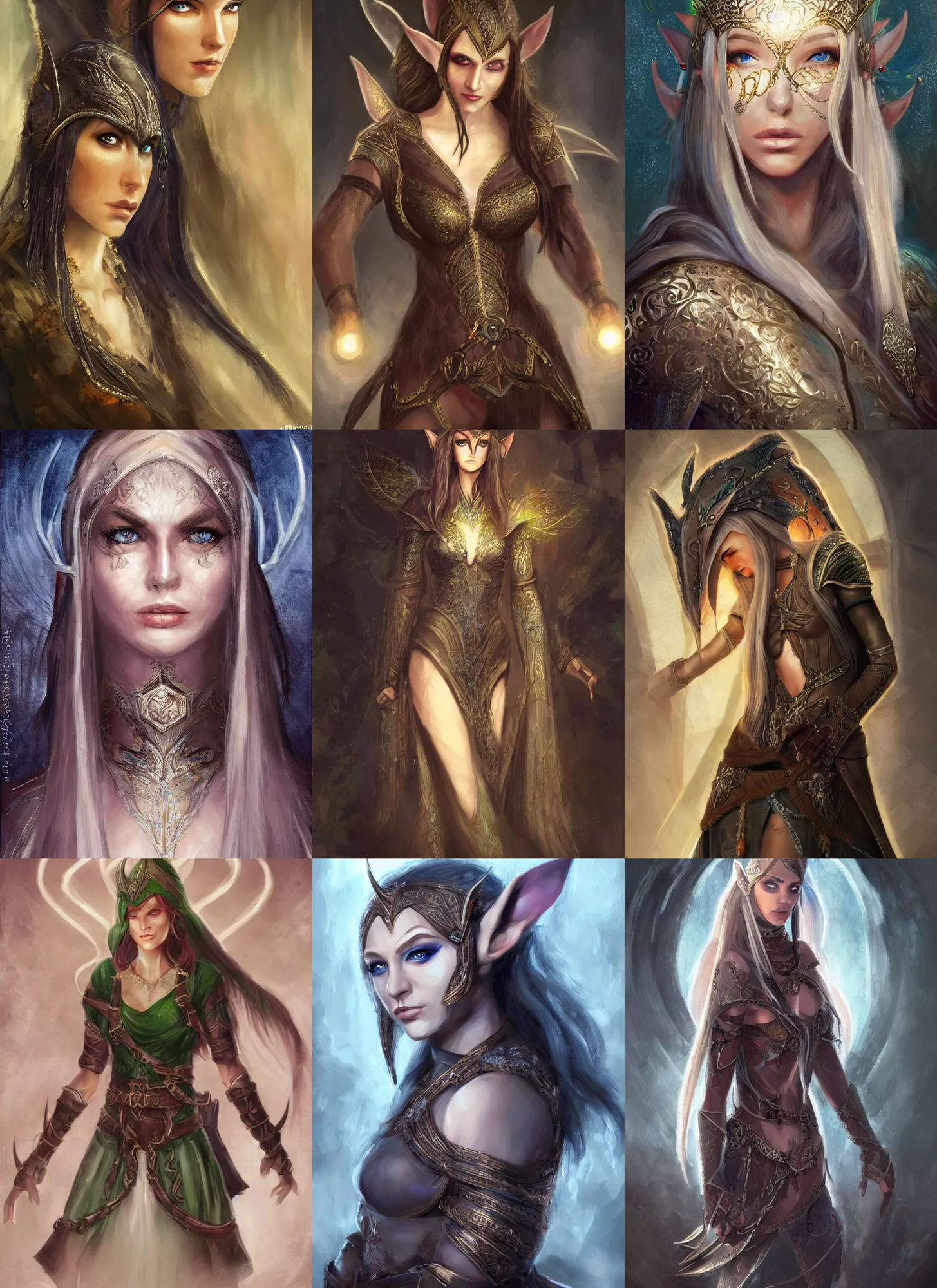 Prompt: full body concept art of an elven female thief, beautiful face, centered eyes, wearing full intricate clothing, soft focus oil canvas painting, interesting lights