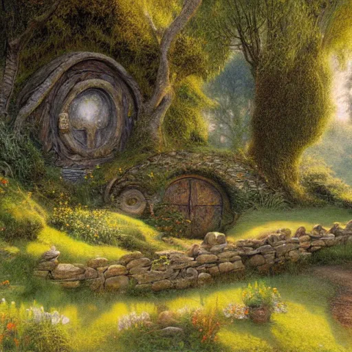 Prompt: beautiful serene hobbiton, by alan lee, lord of the rings, smooth, detailed terrain, oil painting, matte painting concept art, trending on art station