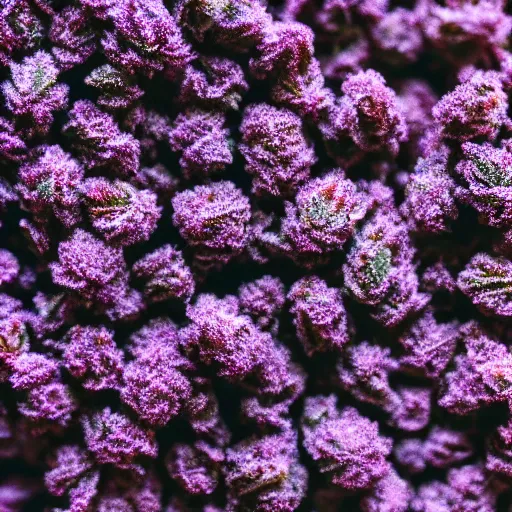 Prompt: closeup of hand holding purple frosty dense marijuana buds, cinematic, 4 k