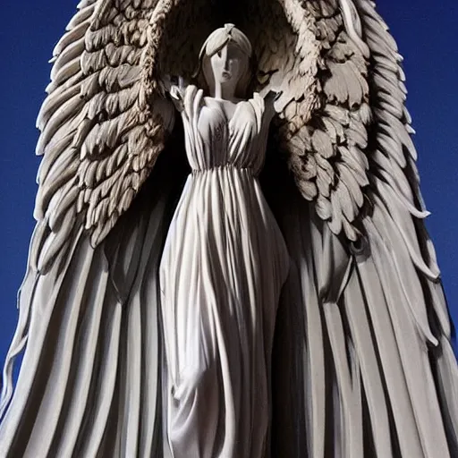 Prompt: tall female angel is long flowing robes, feathered wings, shrouded, veiled, ornate gothic cathedral
