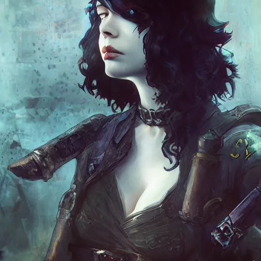 Image similar to christina hendricks goth, tankoban, 4 k, tone mapping, akihiko yoshida, james jean andrei riabovitchev marc simonetti, yoshitaka amano, long hair, curly, h. hydrochaeri