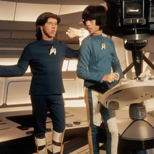 Prompt: A young David Grohl as a crew member on Star Trek the original series, XF IQ4, 150MP, 50mm, F1.4, ISO 200, 1/160s, natural light, Adobe Photoshop, Adobe Lightroom, photolab, Affinity Photo, PhotoDirector 365