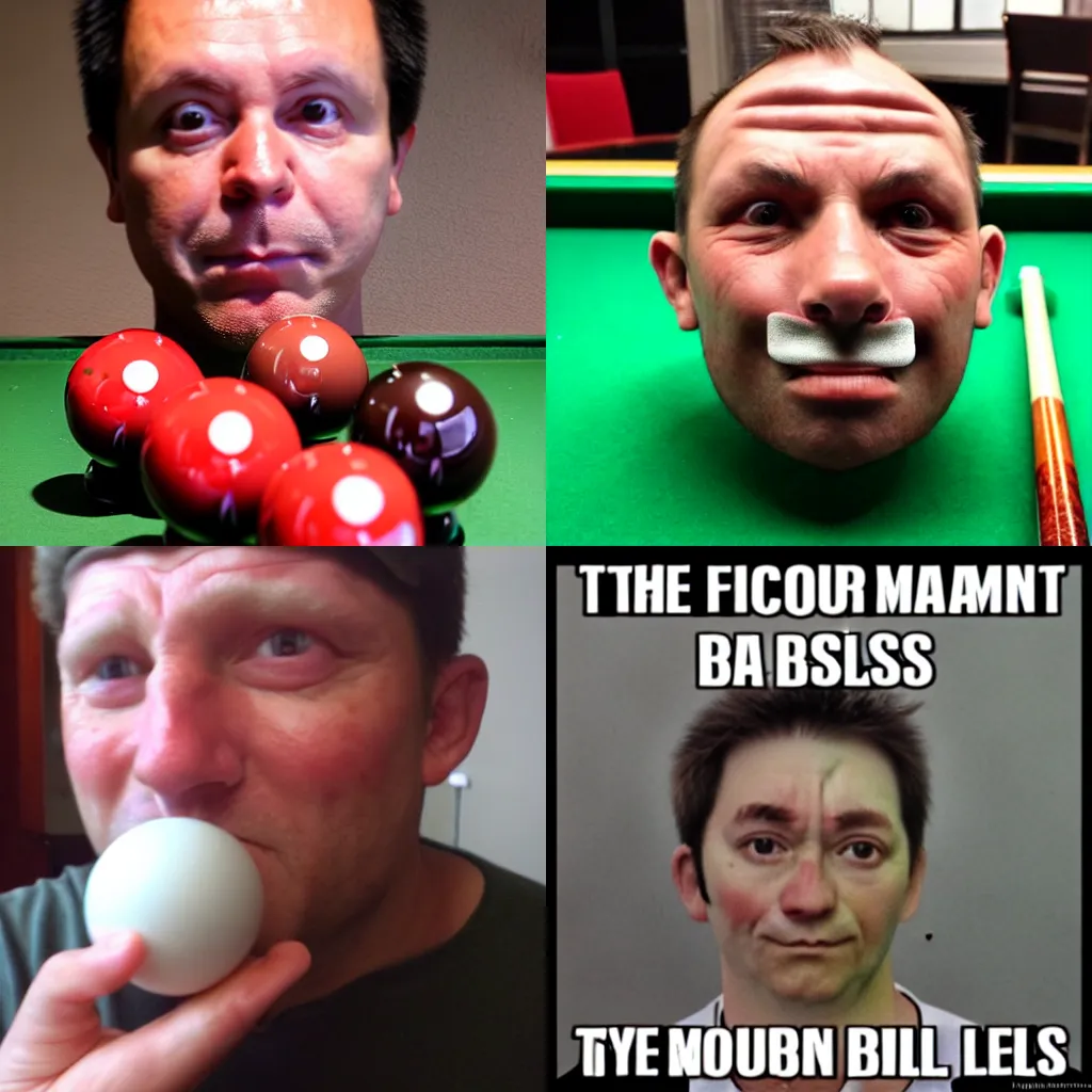 Prompt: The face of a man who's eyes have been replaced with billiard balls.