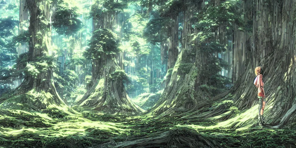 Image similar to ancient forest, art by makoto shinkai and alan bean, yukito kishiro