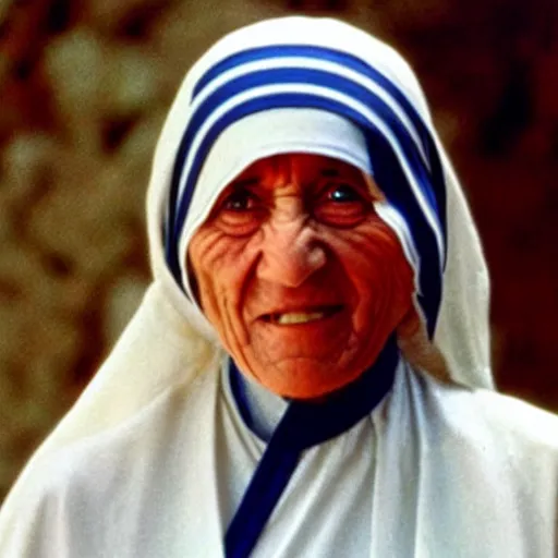 Image similar to A still of Mother Teresa in Rambo First Blood
