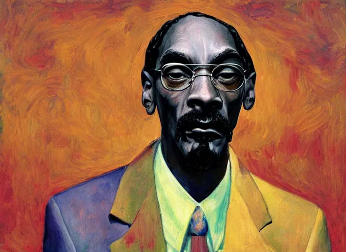 Prompt: a full impasto portrait of snoop dogg, part by shaun tan, part by edward hopper, part by max ernst