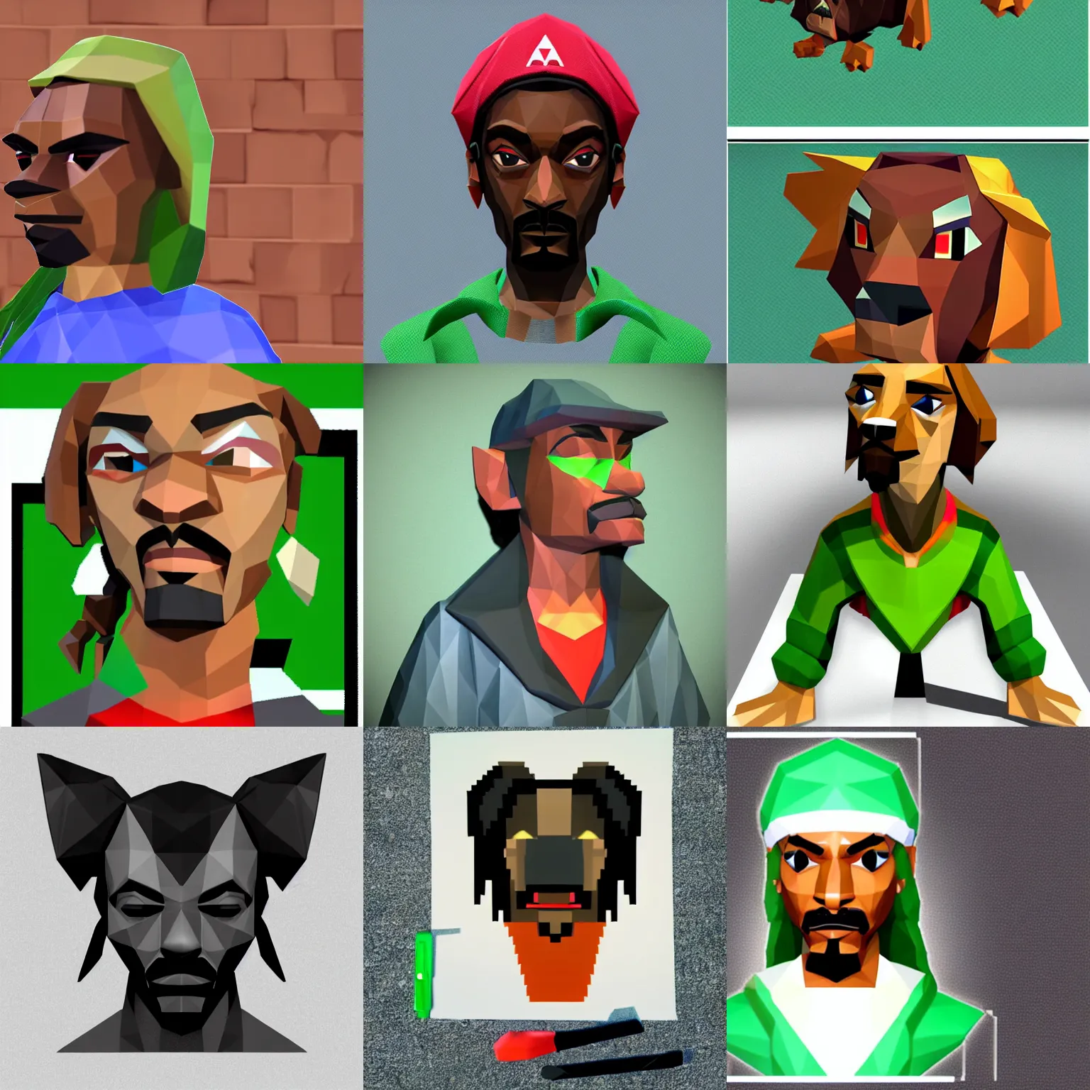 Prompt: lowpoly snoop dogg in nintendo 64 style in ocarina of time