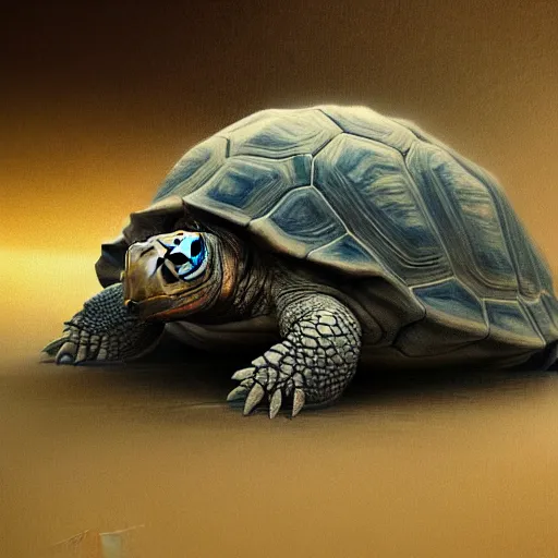 Image similar to amazingly beautiful portrait of a hyper realistic mitch mcconnell as a tortoise painted by greg rutkowski, artgerm, alphonse mucha, concept art, octane render, highly detailed, high quality, 8 k, soft lighting, path traced