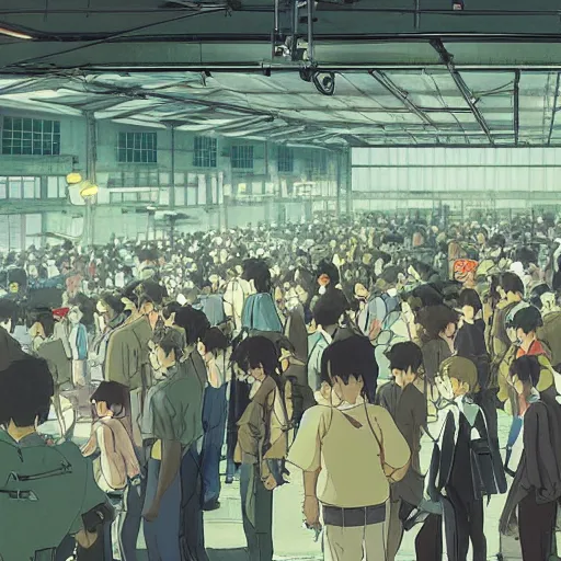 Image similar to A crowded old helicopters station, by Dice Tsutsumi, Makoto Shinkai, Studio Ghibli