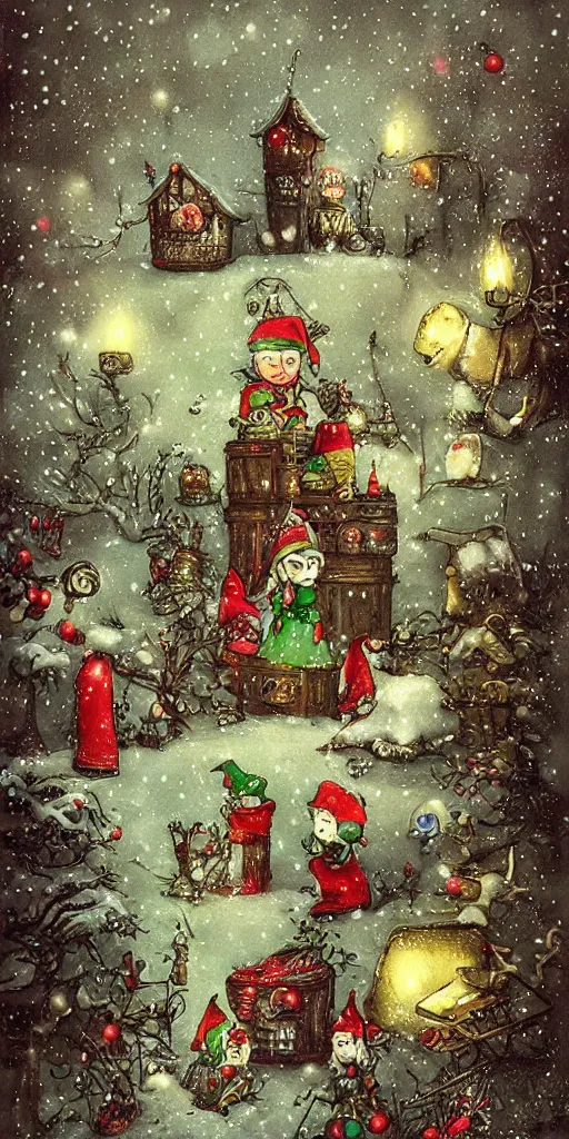 Prompt: an elves and toys christmas scene by alexander jansson