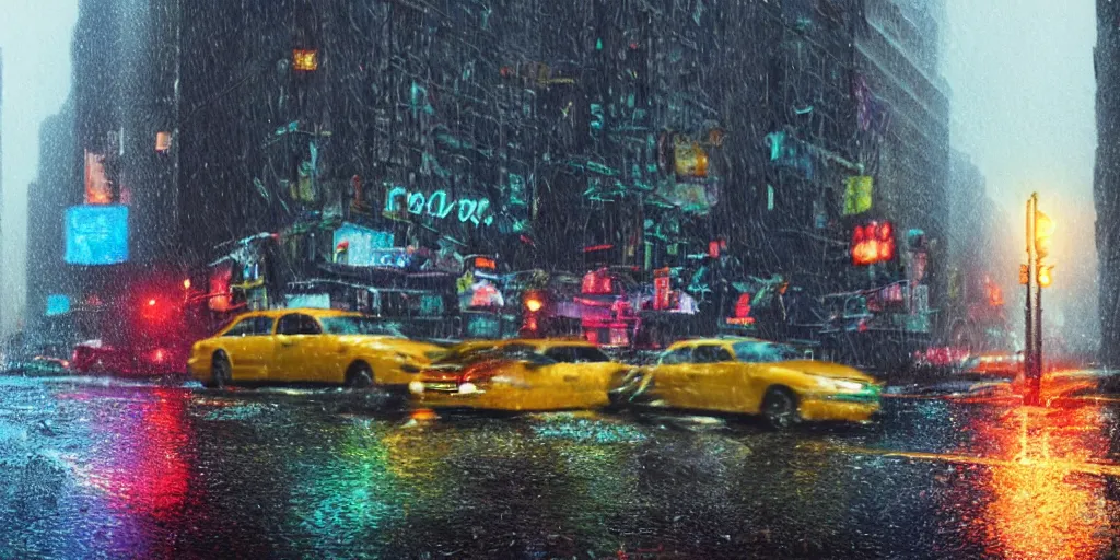 Image similar to a ultra photorealistic film still trough a raincovered window on a rainy but colourful day in new york. sparkling lights, wide shot, frog perspective, ultra sharp, wes anderson, studio ghibli, pixar and disney animation, octane render, anime key art by greg rutkowski, bloom, dramatic lighting