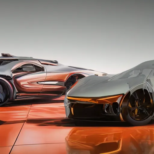 Image similar to car show several cars: motherboard forms designed by zaha hadid, sci-fi futuristic ultra realistic photography, keyshot render, octane render, unreal engine 5 lumen, high oiled liquid glossy specularity reflections, ultra detailed, golden hour, dramatic lighting 4k, 8k, 16k in the style ofblade runner 2049 Cyberpunk 2077 ghost in the shell thor 2 marvel film : tilt shift: sharp focus