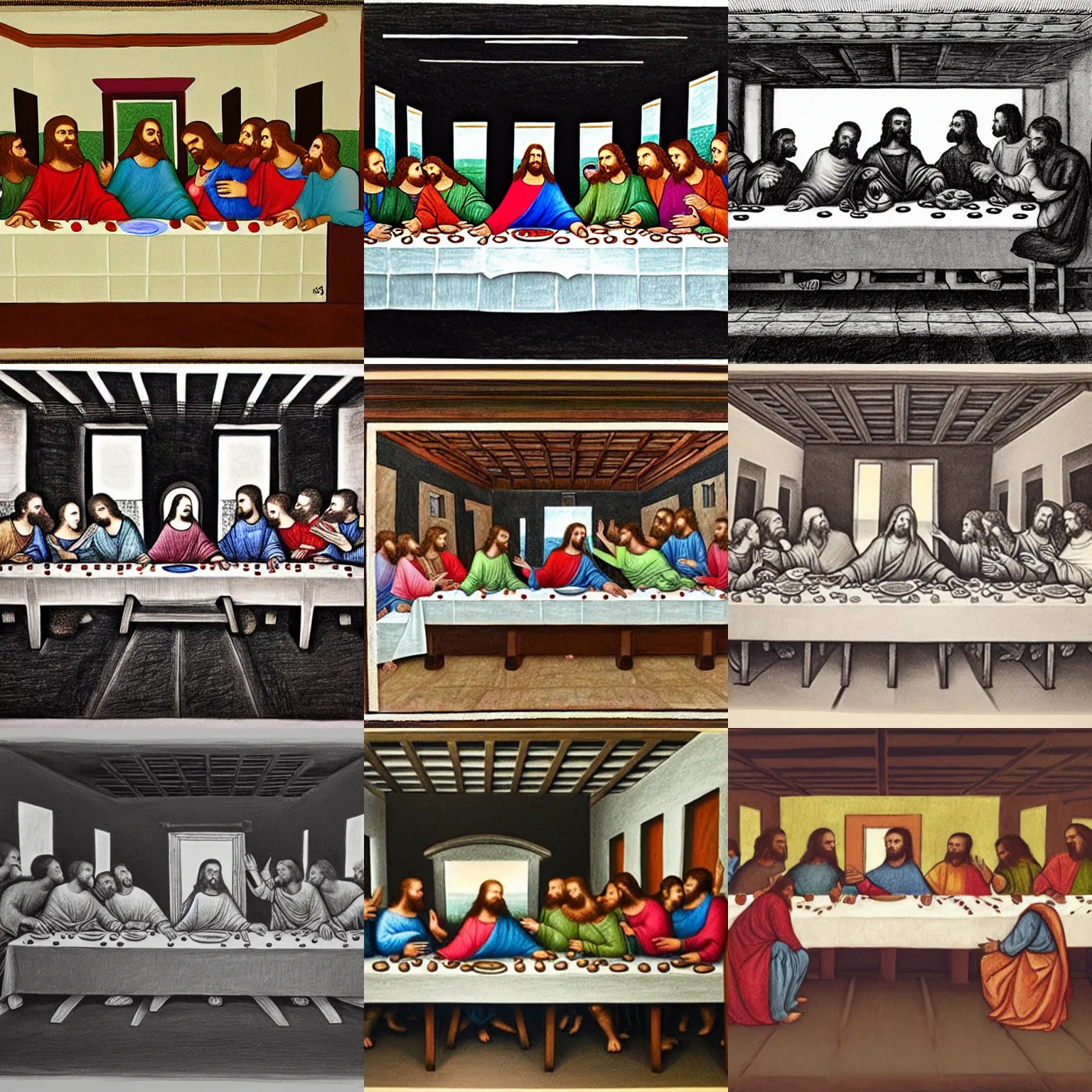 Prompt: the last supper, 4 - year old drawing