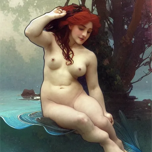 Image similar to beautiful mermaid sticking her head above the water, intricate, art by artgerm and greg rutkowski and alphonse mucha and william - adolphe bouguereau, high detailed, 4 k,