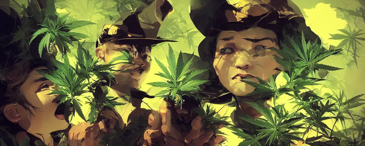 Image similar to duotone concept illustration 3 / 4 portrait of baby cannabis, hemp, marijuana!, cinematic volumentric lighting, jim cheung, david marquez, mike deodato jr, ilya kuvshinov, makoto shinka, behance hd by jesper ejsing, by rhads, hyper detailed, octane render, concept art, artstation