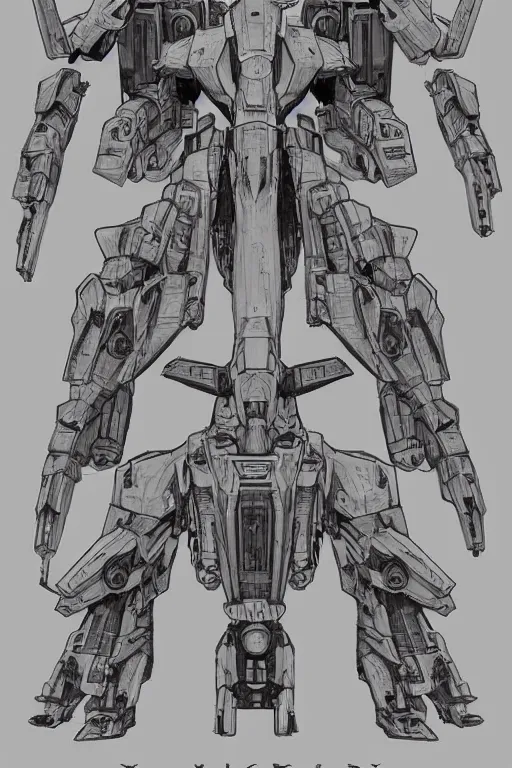 Image similar to very symmetrical!! full body illustrations of mecha, pen and ink, moderately detailed, concept art, armored core aesthetic, artstation, deviantart, pinterest