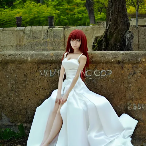 Image similar to orihime wearing wedding dress by wlop