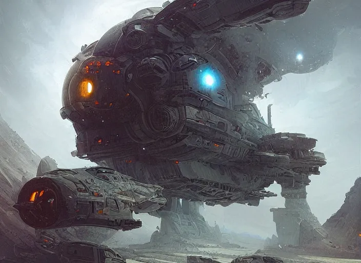 Image similar to A ancient crashed spaceship, billowing smoke, greeble by Raoul Vitale and Greg Rutkowski