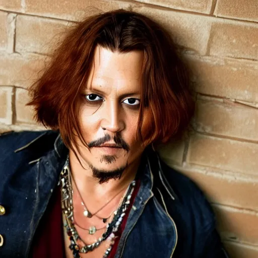 Prompt: photo of johnny depp with a ginger hair 2 1 year old girl studio portrait