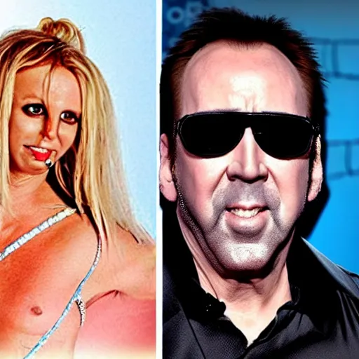 Image similar to Nicolas Cage dressed up as Britney Spears