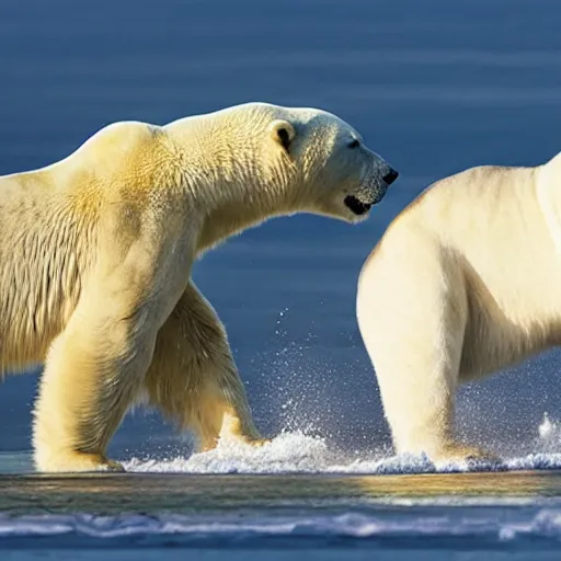 Prompt: A Polar Bear fighting an Male Lion