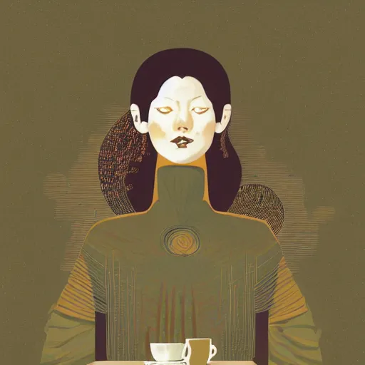 Image similar to illustration a girl drink a coffee, by malika favre and victo ngai