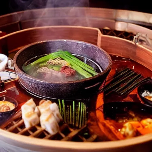 Image similar to high - end hot pot restaurant serving chinese dragon meat