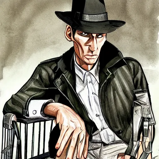 Image similar to nick valentine is sitting in a shopping cart, realism, proportions, 1 6 f, stylization for fallout 4