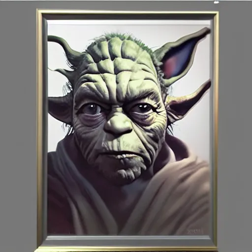 Image similar to ultra realistic portrait painting oftommy lee jones as yoda, art by frank frazetta, 4 k, ultra realistic, highly detailed, epic lighting