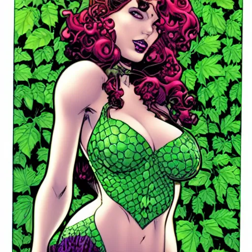 Prompt: Poison Ivy, comic portrait by J Scott Campbell, intricate details