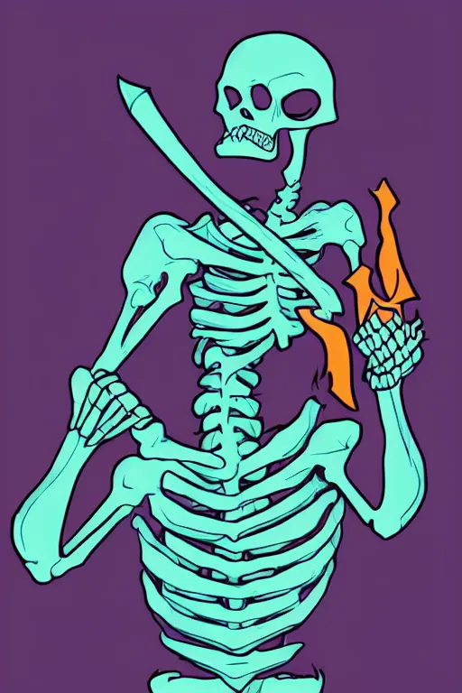 Prompt: Portrait of a evil skeleton that is a wizard casting a spell , wizard, medieval, sticker, colorful, casting epic spell, magic the gathering artwork, D&D, fantasy, artstation, heroic pose, illustration, highly detailed, simple, smooth and clean vector curves, no jagged lines, vector art, smooth