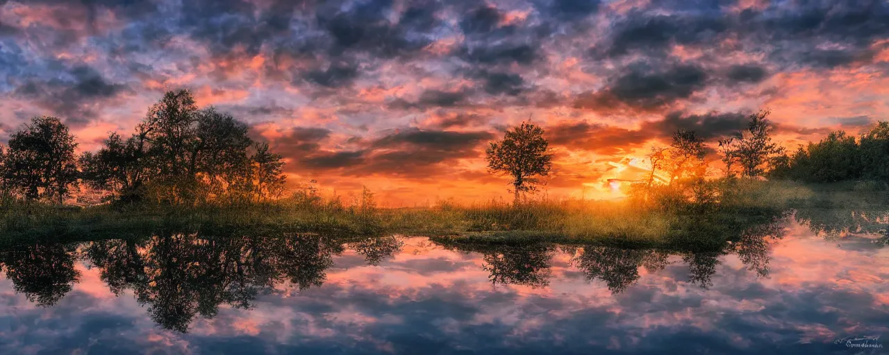 Prompt: Nature, photorealistic image, 4k, reflections, landscape, sunset, water