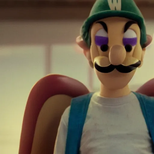 Prompt: a film still of waluigi in stranger things