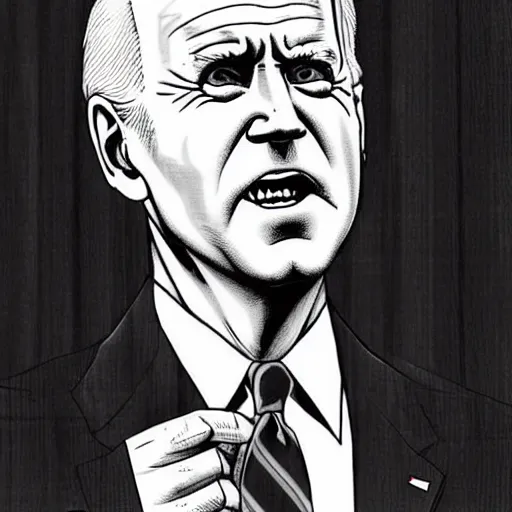 Prompt: Creepy Joe Biden by Junji Ito, horror manga