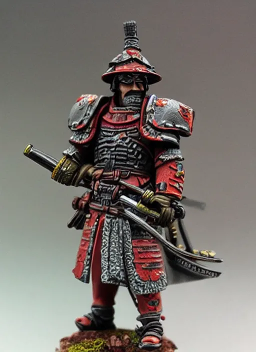 Prompt: 8 0 mm resin detailed miniature of a warhammer 4 0 k catachan samurai, product introduction photos, 4 k, full body