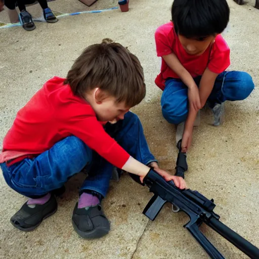 Image similar to a photo of kids playing with aks.