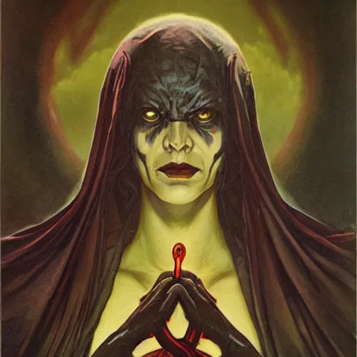 Prompt: portrait of a mutant priestess, by gerald brom