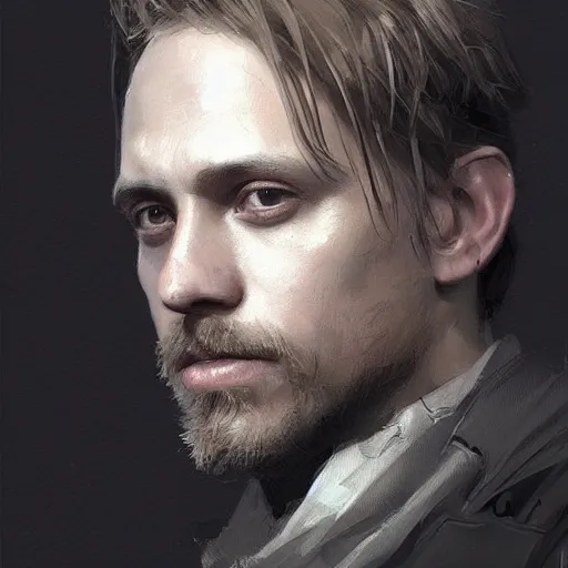 Image similar to “Portrait of Charles Matthew Hunnam by Greg Rutkowski, young, manly, attractive, strong, older brother vibes, highly detailed portrait, scifi, digital painting, artstation, concept art, smooth, sharp foccus ilustration, Artstation HQ”