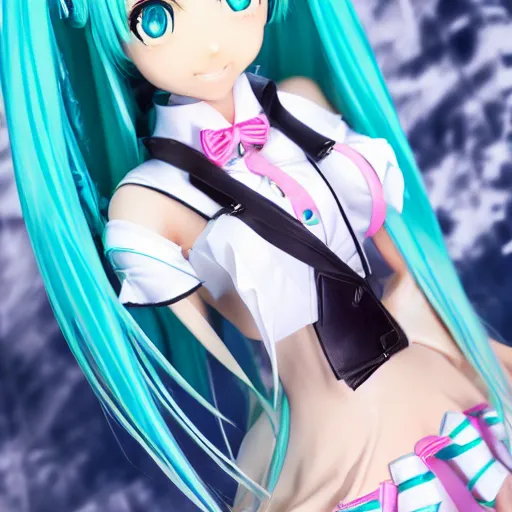 Prompt: hatsune miku as a real girl, high quality, very detailed, anatomically correct, photograph, canon mark ii