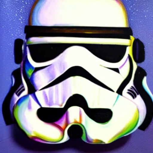 Image similar to a detailed painting by lisa frank of a storm trooper helmet